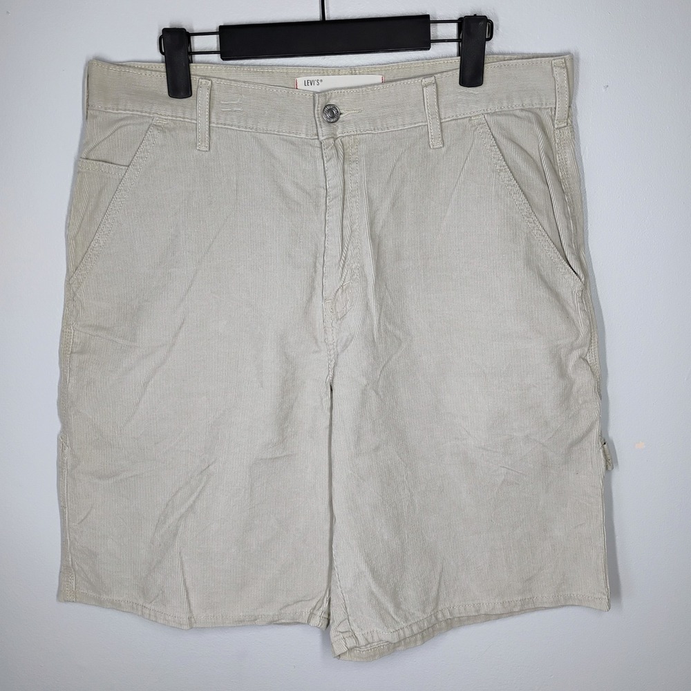 Vintage Levi's Beige Carpenter Corduroy Shorts Red Tab Baggy‎ Mens 33 10 Inseam
